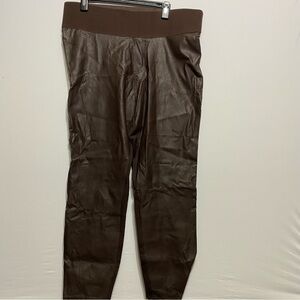 DG2 Diane Gilman Womens Brown Faux Leather Pants XL Stretch Disco Cocktail Biker